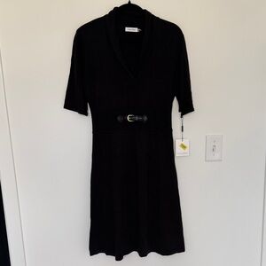 Calvin Klein NWT Black Midi Sweater Dress with Belt - Size M